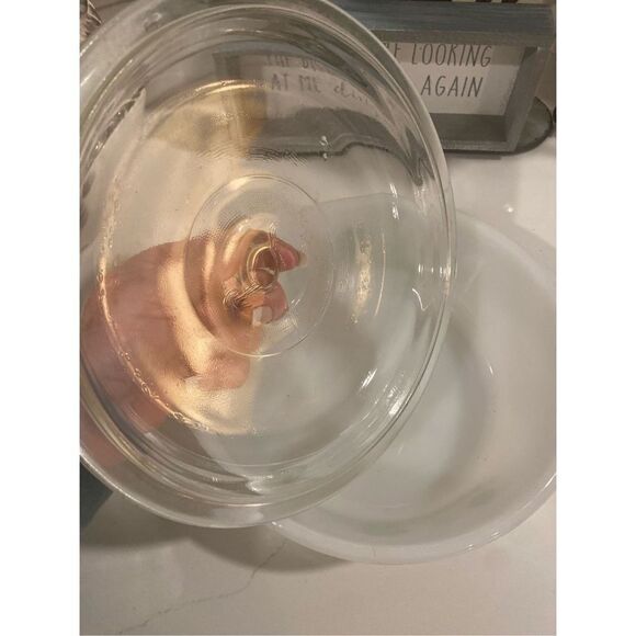 GLASBAKE Vintage 2 Quart Casserole Dish with Lid Green Daisy Milk Glass - Picture 3 of 5